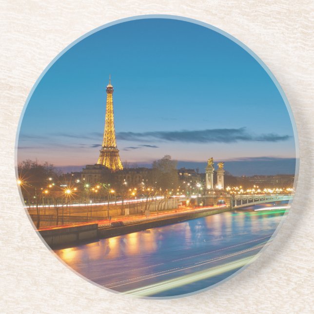 Dessous De Verre En Grès Tour Eiffel et Pont Alexandre III la nuit (Devant)