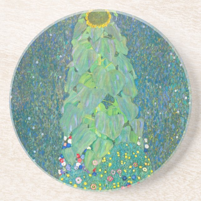 Dessous De Verre En Grès Tournesol de Klimt, Fleurs Vintages Art Nouveau (Devant)
