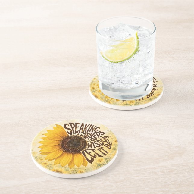 Dessous De Verre En Grès Tournesol jaune avec citation inspirante (Côté)