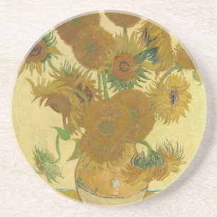 Dessous De Verre En Grès Tournesols, Nature morte peinture à l'huile, Van G