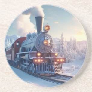 Dessous De Verre En Grès Train à vapeur vintage Paysage hivernal Montagne d