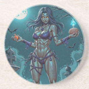 Dessous De Verre En Grès Traite d'Halloween ou ami Zombie w Cerveau