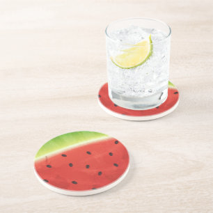 Dessous De Verre En Grès Tranche de pastèque géante à l'aquarelle mignonne 