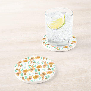 Dessous De Verre En Grès Tranches de fruit de pêche abstraites motif dessin