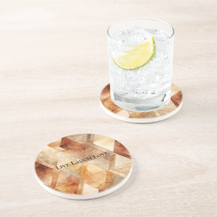 Dessous De Verre En Grès Triangles Crème Bourgogne Rouge Or