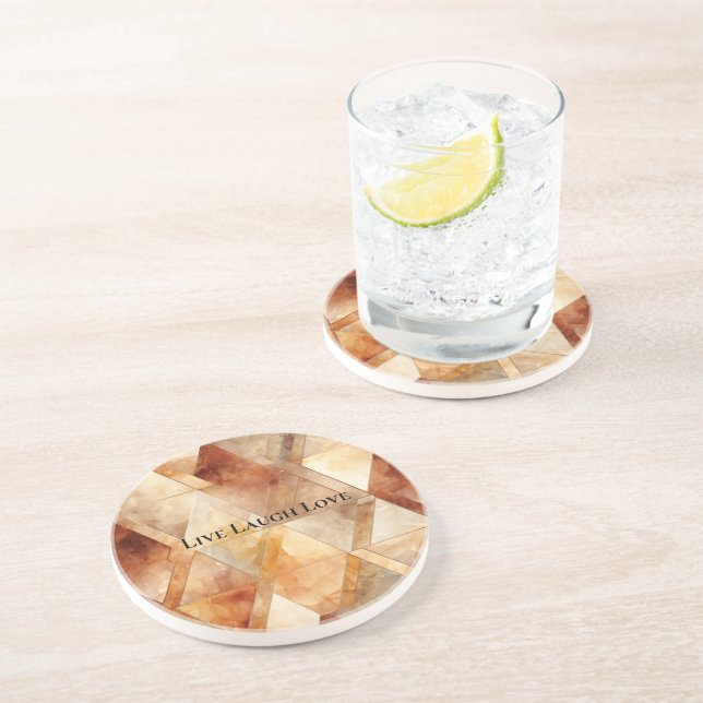 Dessous De Verre En Grès Triangles Crème Bourgogne Rouge Or (Côté)