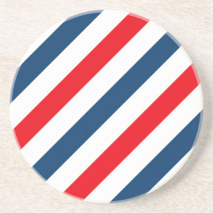 Dessous De Verre En Grès Tricolor Diagonal Stripes (bleu, blanc et rouge)