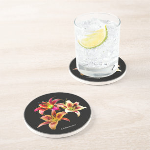 Dessous De Verre En Grès Trio Élégant de Daylilies Jaunes et Roses Floraux