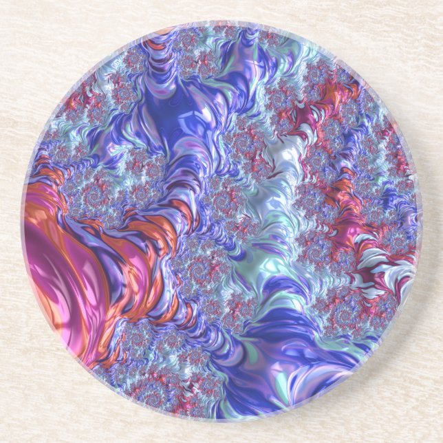 Dessous De Verre En Grès Trippy coloré Super numérique Abstrait Fractal (Devant)