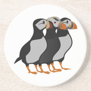 Dessous De Verre En Grès Trois adorables Puffin debout ensemble Carton