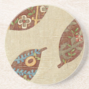 Dessous De Verre En Grès Trois Feuilles sur l'Arrière - plan Texture Linen