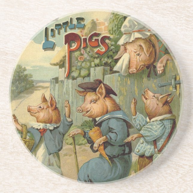 Dessous De Verre En Grès Trois Petits Chiens Vintage Fairy Tale (Devant)