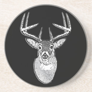 Dessous De Verre En Grès Trophée Buck sur le Cerf de queue blanc noir