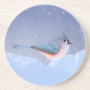 Dessous De Verre En Grès Tufted Titmouse Painting - Cute Original Dog Art