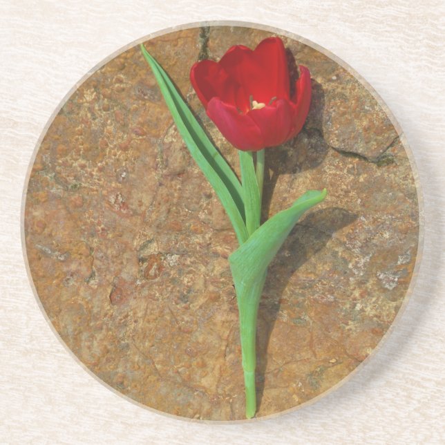 Dessous De Verre En Grès Tulipe jaune et rouge (Devant)