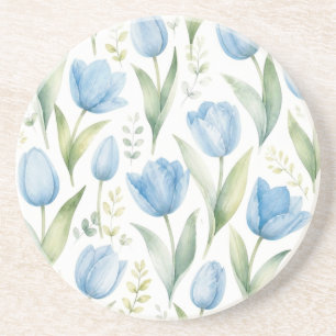 Dessous De Verre En Grès Tulipes Bleues Peinture Florale Aquarelle Botaniqu