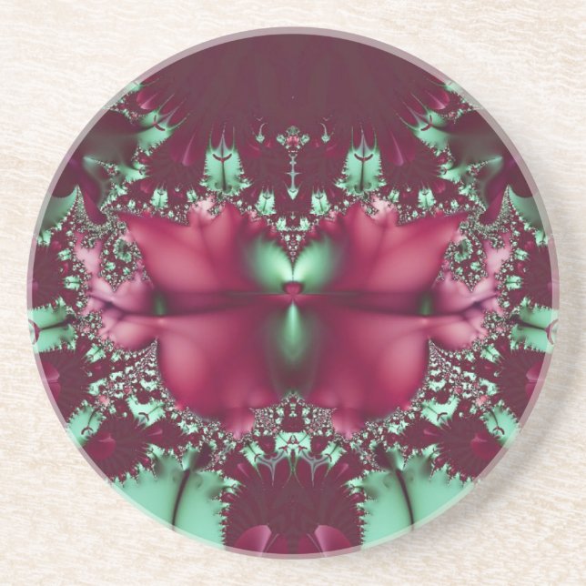 Dessous De Verre En Grès Tulipes Bourgogne Avec Aqua Abstrait (Devant)