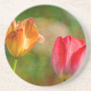 Dessous De Verre En Grès Tulipes rouges et jaunes sur fond texturé