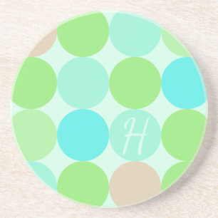Dessous De Verre En Grès Turquoise Bleu Vert & Cercles Orange Monogramme