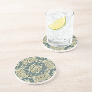 Dessous De Verre En Grès Turquoise Bleu Vert Gris Ochre Hip Bohème Bali Art