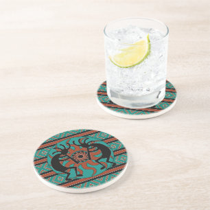 Dessous De Verre En Grès Turquoise du sud-ouest rustique de Kokopelli de
