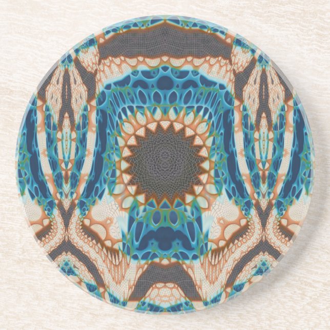Dessous De Verre En Grès Turquoise Gold Sun Southwestern Art (Devant)