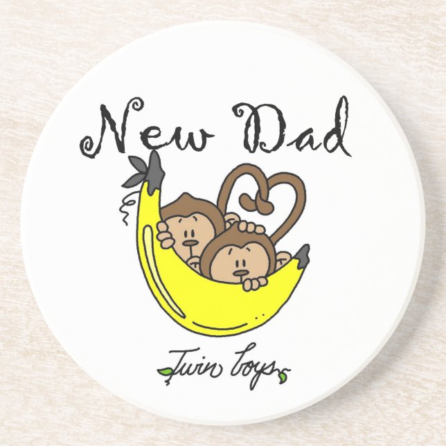 Dessous De Verre En Grès Twin Boys Singes Nouveau Papa Cadeaux (Devant)