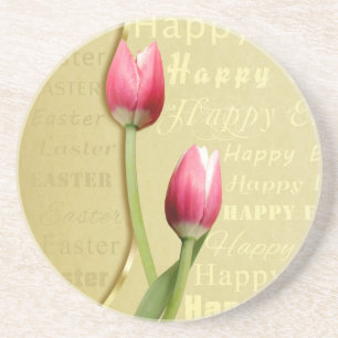 Dessous De Verre En Grès Typographie d'or des Tulipes de Pâques