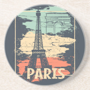 Dessous De Verre En Grès Typographie parisienne : affiche Eiffel abstraite.