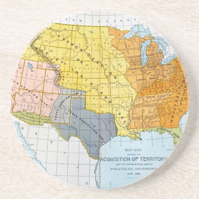 DESSOUS DE VERRE EN GRÈS U.S. CARTE, 1776-1884 (Devant)
