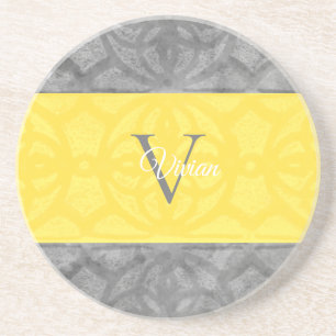Dessous De Verre En Grès Ultimate Grey et illuminant Monogramme jaune Thé