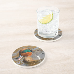 Dessous De Verre En Grès Un canard Turquoise à ailes vertes chatté à l'étan