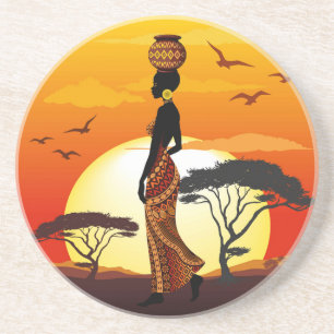 Dessous De Verre En Grès Une belle femme africaine Silhouette sur les solei