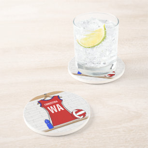Dessous De Verre En Grès Uniforme de Custom Netball Red with Blue and White