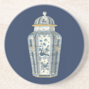 Dessous De Verre En Grès Urne asiatique décorative dans bleu et blanc