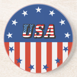 Dessous De Verre En Grès USA - American Flag Stars Circle Beverage Coasters