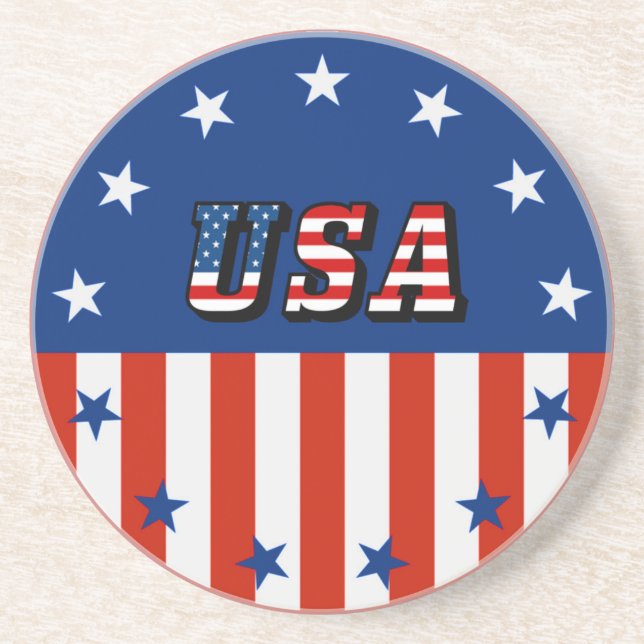 Dessous De Verre En Grès USA - American Flag Stars Circle Beverage Coasters (Devant)