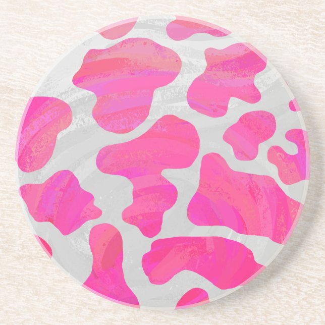 Dessous De Verre En Grès Vache rose et blanc chaud (Devant)
