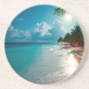 Dessous De Verre En Grès Vagues tropicales Plage ciel bleu nuageux