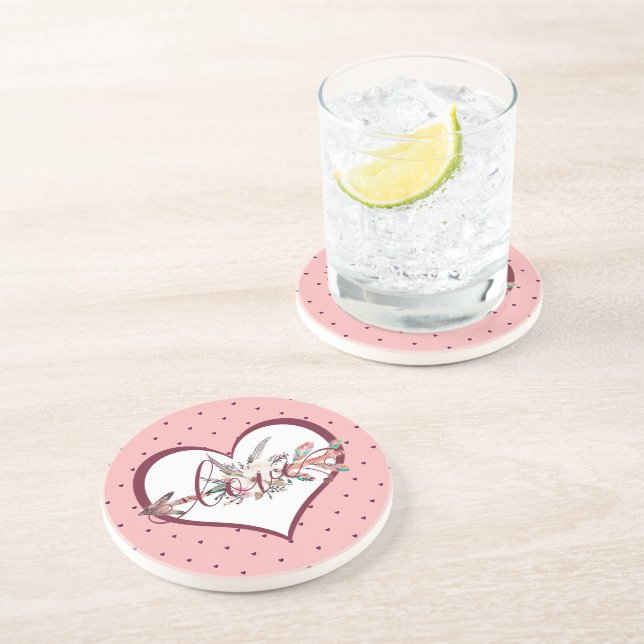 Dessous De Verre En Grès Valentin à la flèche florale   (Côté)
