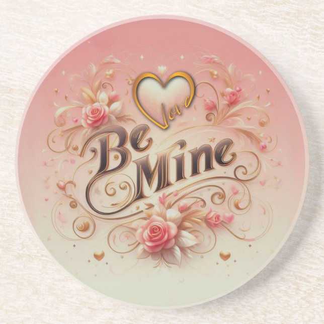 Dessous De Verre En Grès Valentine's Day Be Mine Design with Heart, Citatio (Devant)