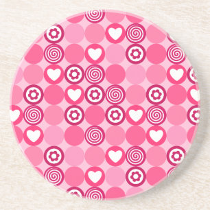 Dessous De Verre En Grès Valentines mignonne rose Motif de coeur et de poin