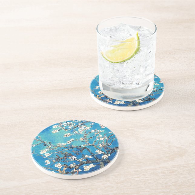 Dessous De Verre En Grès Van Gogh Almond Blossoms bleu turquoise (Côté)