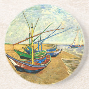 Dessous De Verre En Grès Van Gogh Bateaux de pêche sur la plage de Saintes 