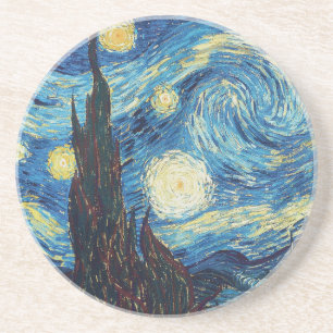 Dessous De Verre En Grès Van Gogh Nuit Étoilée Vintage Bleu Chef-d'œuvre
