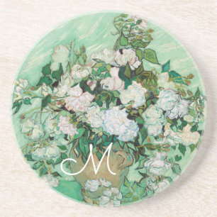 Dessous De Verre En Grès Van Gogh Vase avec roses roses roses Vintages Mono