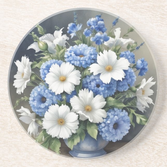 Dessous De Verre En Grès Vase de fleurs aquarelle élégant (Devant)