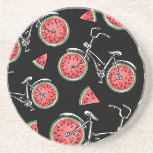 Dessous De Verre En Grès Vélos à roue de pastèque, motif d'été.