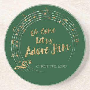 Dessous De Verre En Grès VENONS NOUS L'ADORE Hymne de Noël Elegant Stone