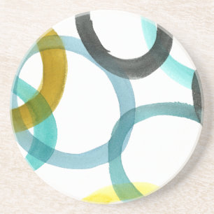 Dessous De Verre En Grès Verrouillage des cercles jaunes et bleus